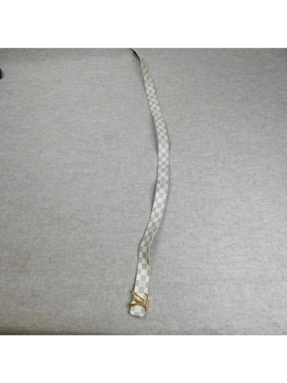 Louis Vuitton Belt 38 White Canvas Leather Checkered Damier Azur Made in Spain